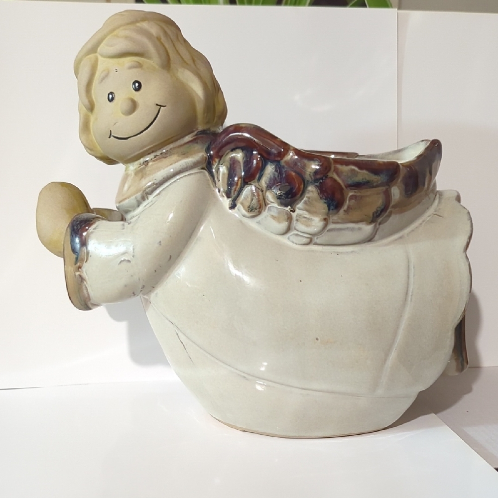 Vintage Ceramic Partial Glaze  Angel Candle Holder  Figurine